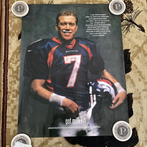 VINTAGE SPORTS POSTER John Elway 1998 Milk Where's Your Mustache Denver Broncos Cover
