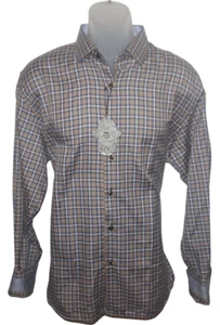 Camisa Visconti Negra Mangas Largas XL Bronceada con Patrón Azul Multi Cuadros Nueva con Etiquetas - Imagen 1 de 9