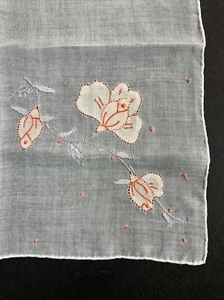 Vintage Embroidered Orange Flowers Hankie Handkerchief 11” EUC - Picture 1 of 4