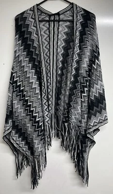 Charlotte Daniel Mujer Talla Única Acrílico Chal Envolvente Negro Y Gris Chevron Foto 1 de 4