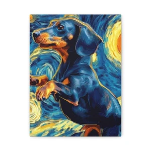 Canvas Print, Starry Night Dachshund Art, Wall Decor Doxie Weiner Dog Lover - Picture 1 of 9