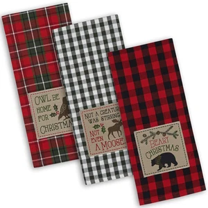 Holiday Kitchen Towels Embroidered Dish Towel Set, 18X28, Cabin Christmas, 3 Pie - Picture 1 of 12