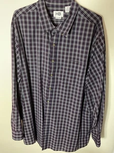 HB Fit by DXL Men’s Big and Tall Plaid Button Down 2XLT Long Sleeve Black Plaid - Picture 1 of 6