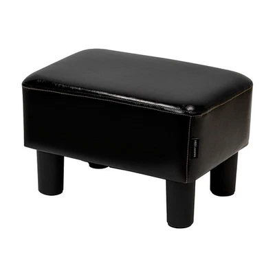 PU Leather Rectangular Small Ottoman Foot Stool Foot Rest Black with Carry - Image 1 of 4
