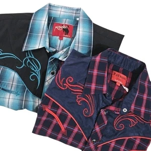 Lot 2 Embroidered Western Pearl Snap Shirts Men's L/XL – Rodeo Classic & Patron - Picture 1 of 15