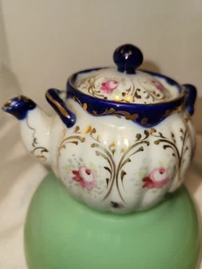 Hand Painted Individual Teapot Porcelain Gold Gilt Cobalt Floral - Picture 1 of 7
