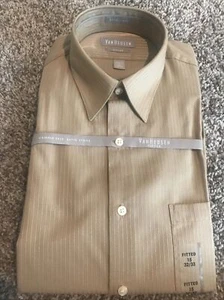 Van Heusen Fitted Satin Stripe NWT Wrinkle Free 15 32/33 Tan Shirt - Picture 1 of 3