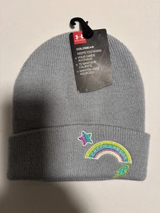 Under Armour Light Grey with Rainbow, Star, Bolt Patch Girls Beanie - Picture 1 of 1