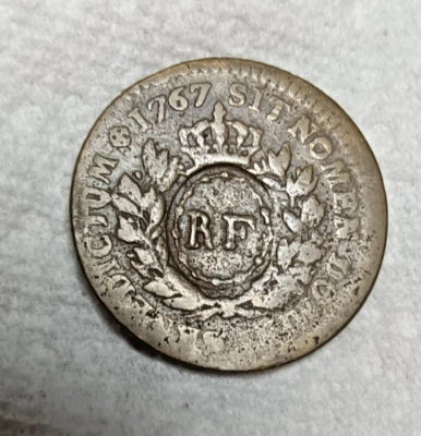 1767 colonial France French coin , sou counter stamped - Image 1 of 4