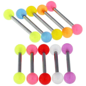 10 Pcs of UV Glow in the Dark Ball with 14G 316L Surgical Steel Tongue Piercing