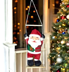 Christmas Plush Santa With Backpack On Rope Ladder/Swing Outdoor Decoration 36" - Picture 1 of 7