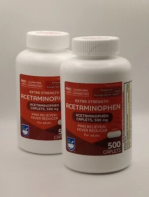 2) Extra Strength Acetaminophen Caplets 500mg Capsule-Shaped Tablets EXP 03/2025 - Image 1 of 4