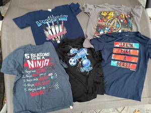 LOT 5 Boys t-shirts REEBOK STARTER GILDAN AVENGERS URBAN PIPELINE size 14 LARGE - Picture 1 of 11