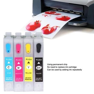 4Pcs Ink Cartridge Black Cyan Magenta Yellow Printer Refill Inkjet Cartridges QU - Afbeelding 1 van 34