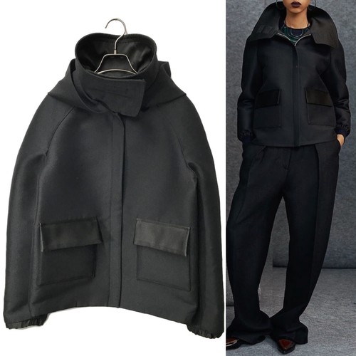 Parka corto Celine Phoebe Philo 2014 autunno lookbook nero misto lana tela 34