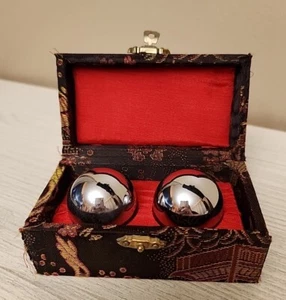 Vintage Chrome Baoding Balls Chinese Hand Health Exercise Stress Therapy Set 2 - Picture 1 of 5