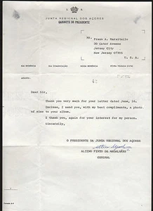 Altino Pinto de Magalhães SIGNED 1976 letter President, Junta Regional of Azores - Picture 1 of 1