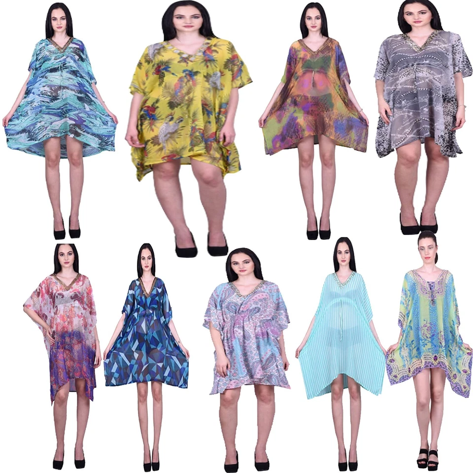 Mujeres Vestido de bikini corto de playa caftán hasta la rodilla estampado de gasa ropa de salón  Foto 1 de 1