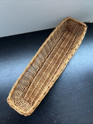 Cesta de almacenamiento de cubiertos tejida 15"x3" rectangular marrón cajón organizador boho Foto 1 de 4