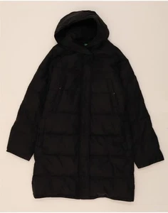 BENETTON Womens Hooded Padded Coat UK 10 Small Black Polyamide DG45 - Picture 1 of 5