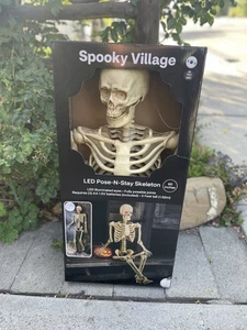 Spooky Village 5ft LED Pose-N-Stay Skeleton, Light-Up Eyes Halloween Decoration - Picture 1 of 9