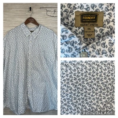 The Foundry Supply Co. Camisa Hombre 4XL Abotonada Blanca con Bebidas de Coco Azul Marino Foto 1 de 4
