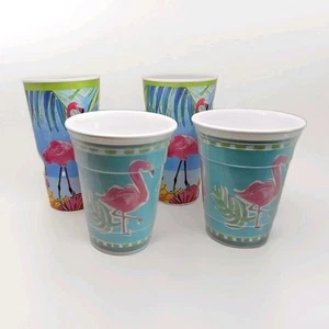 PINK FLAMINGO Plastic Glasses 2 12oz (unmarked) & 2 18oz (Gibson) (J) - Picture 1 of 4