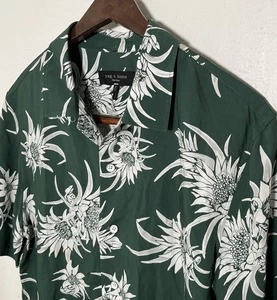 Rag & Bone Green Floral Print Camp Hawaiian Shirt Relaxed Mens M - 100% Viscose - Picture 1 of 7