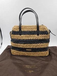 Kate Spade Woven Bee Straw Rollins Street Maise Stripe Bow Handbag - Picture 1 of 15