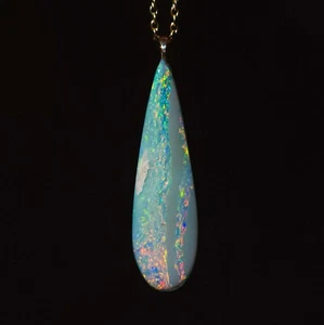 14K Gold Bail Australian Coober Pedy Opal Doublet Pendant, Opal Necklace - Picture 1 of 6