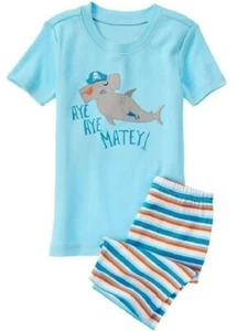 Gymboree Kids Boys Sz 6 Short Sleeve / Shorts Shark Cotton 2PC Pajama Set NEW - Picture 1 of 2