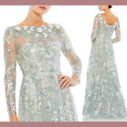 New$798 Mac Duggal [ 6 ] Floral Embroidered Illusion Long Sleeve Gown Mist G1313