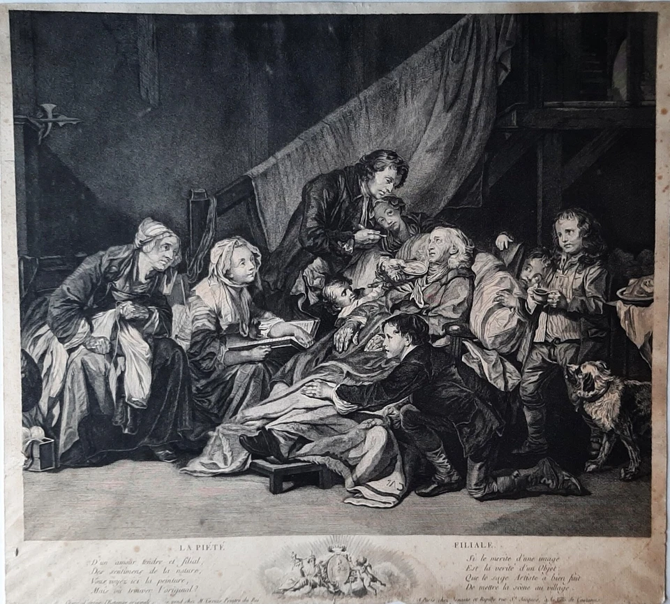 La piété filiale par F. Schoedinger d'après J-B Greuze Eau-forte vers 1799 - Photo 1/1
