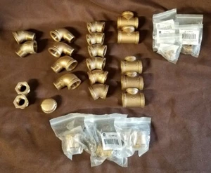 28 Brass 3/4" Fittings 45 & 90 elbows, Tees,Couplings,Square Head Cored Plugs,LF - Picture 1 of 7