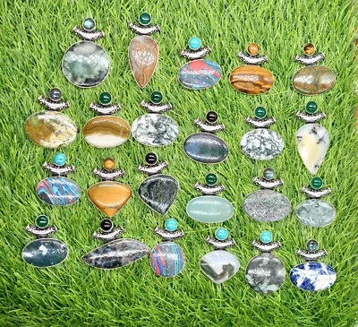 Multi Colore Cristallo Ciondolo Collana, Placcato Argento Fatto a Mano - Immagine 1 di 4