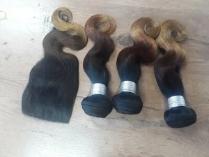 3 TÖNE OMBRE BRASILIANISCHES REINES MENSCHLICHES HAAR KÖRPERWELLE 1B/4/27 # 14+14+14&14 VERSCHLUSS - Bild 1 von 7