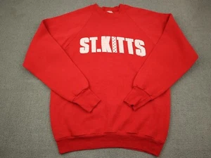 Vintage St. Kitts Sweater Men Large Red Puff Print Crew Neck Pullover Cotton L - Picture 1 of 10