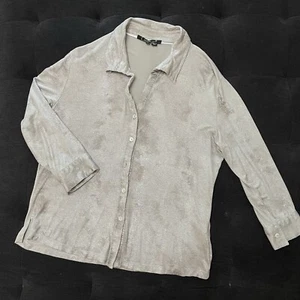Lior Paris Button V-neck Shiny Silver Metallic Textured Womens Blouse Large (B9) - Picture 1 of 8
