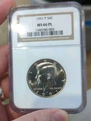 1991-P Kennedy Half Dollar NGC MS-66 PL Rare Proof-like UNC Coin - Image 1 of 2