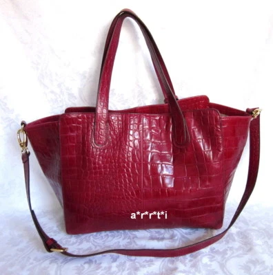 Bolso de Mano Cynthia Rowley Rojo Cocodrilo Cuero Repujado Nuevo con Etiquetas $350 Minorista Foto 1 de 2