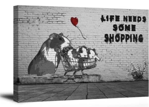 Piy Painting Banksy Style Canvas Wall Art for Bedroom, Cute Hamster Family Shop - Picture 1 of 4