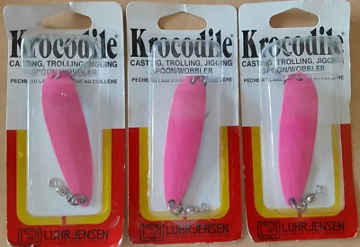 lot 3 Luhr Jensen KROCODILE  *3/16oz* casting trolling Pink  Spoon Wobbler - Image 1 of 2