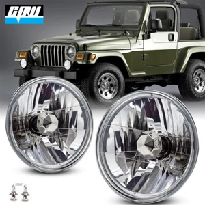 Headlights Pair Glass Len Conversion 7" Round Headlamps Projector w/H4 12V Bulbs - Picture 1 of 6