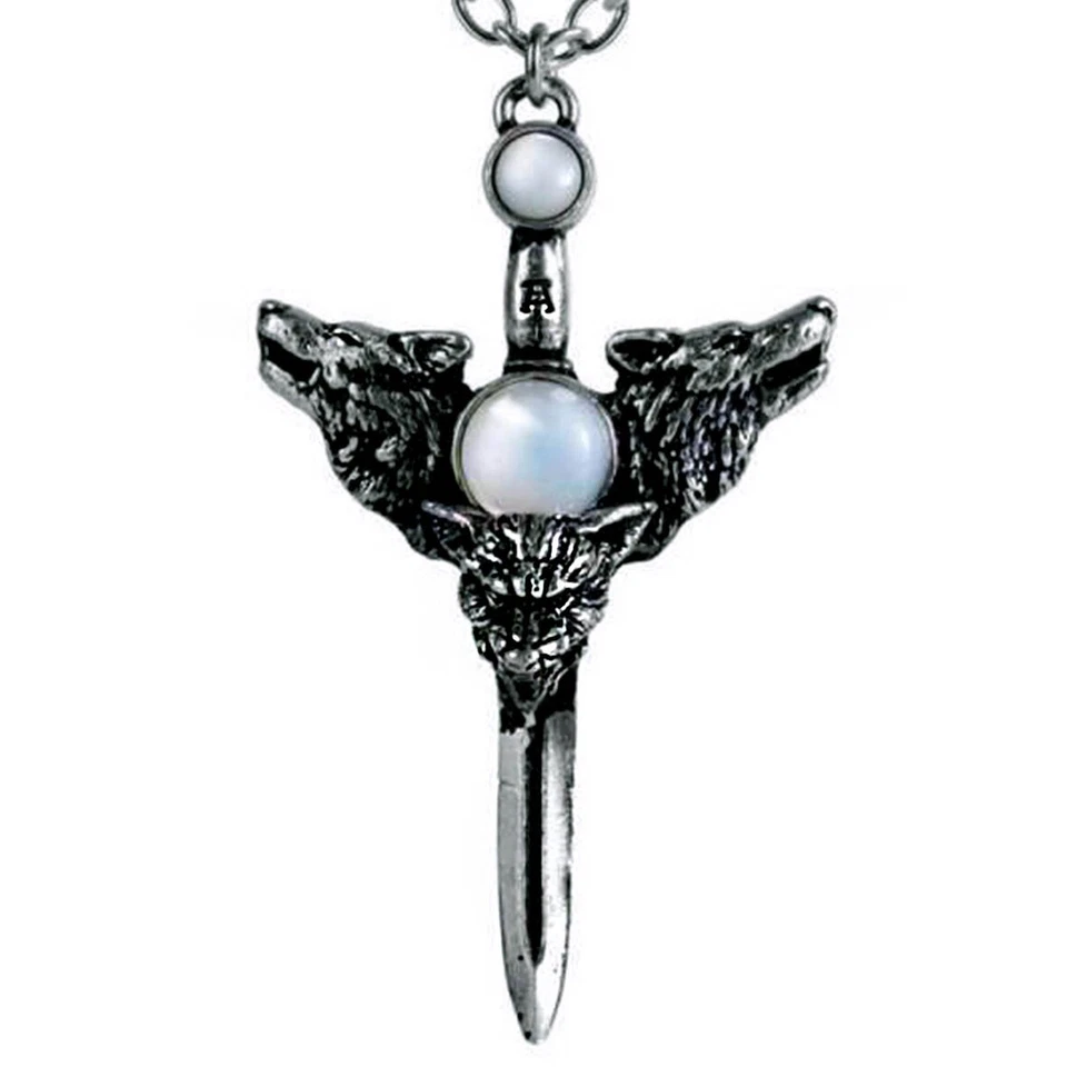 ALCHEMY WOLVERINE MOON PENDANT Moon Dagger Wolf Moonstone