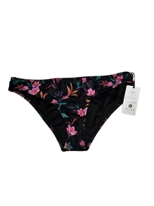 Shade & Shore Women's Floral Design Tie-Front Bikini Black Bottom RRP £14.99 - Picture 1 of 7