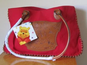NEW WINNIE THE POOH RED WITH FAUX LEATHER TOTE PURSE SHOULDER BAG NEW WITH TAGS - Picture 1 of 18