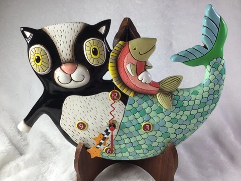 Allen Designs Mermaid Cat Mermaid  Holding Fish Wall Clock Cover