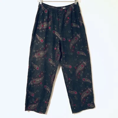 Calça Russ Berens Malibu Feminina Tamanho P Mescla de Linho Cinza Escuro com Bordado Paisley - Imagem 1 de 4