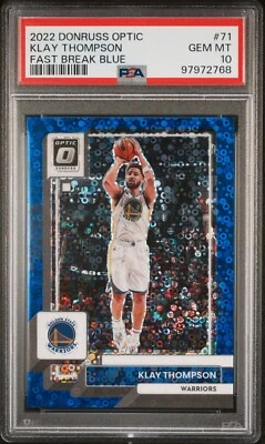 2022 Donruss Optic Fast Break Blue Prizm #71 Klay Thompson Warriors PSA 10 6/49 - Image 1 of 2