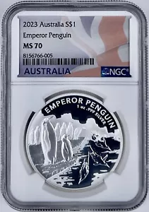 2023 Australia $1 Emperor Penguin 1 Oz Silver Coin NGC MS 70 25k Mintage 999 - Picture 1 of 2